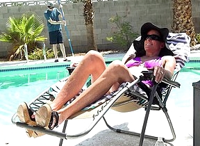 Horny housewife seducing the poolboy for hardcore