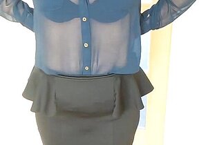 Mrs Sandie 50 ready in a blouse and skirt for