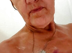 Mature Granny Taking a Steamy Shower