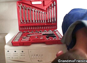 Order about blonde granny pleases two repairmen