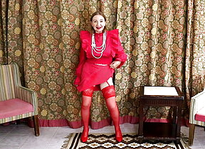 Busty hot granny MariaOld  lady in red teasing